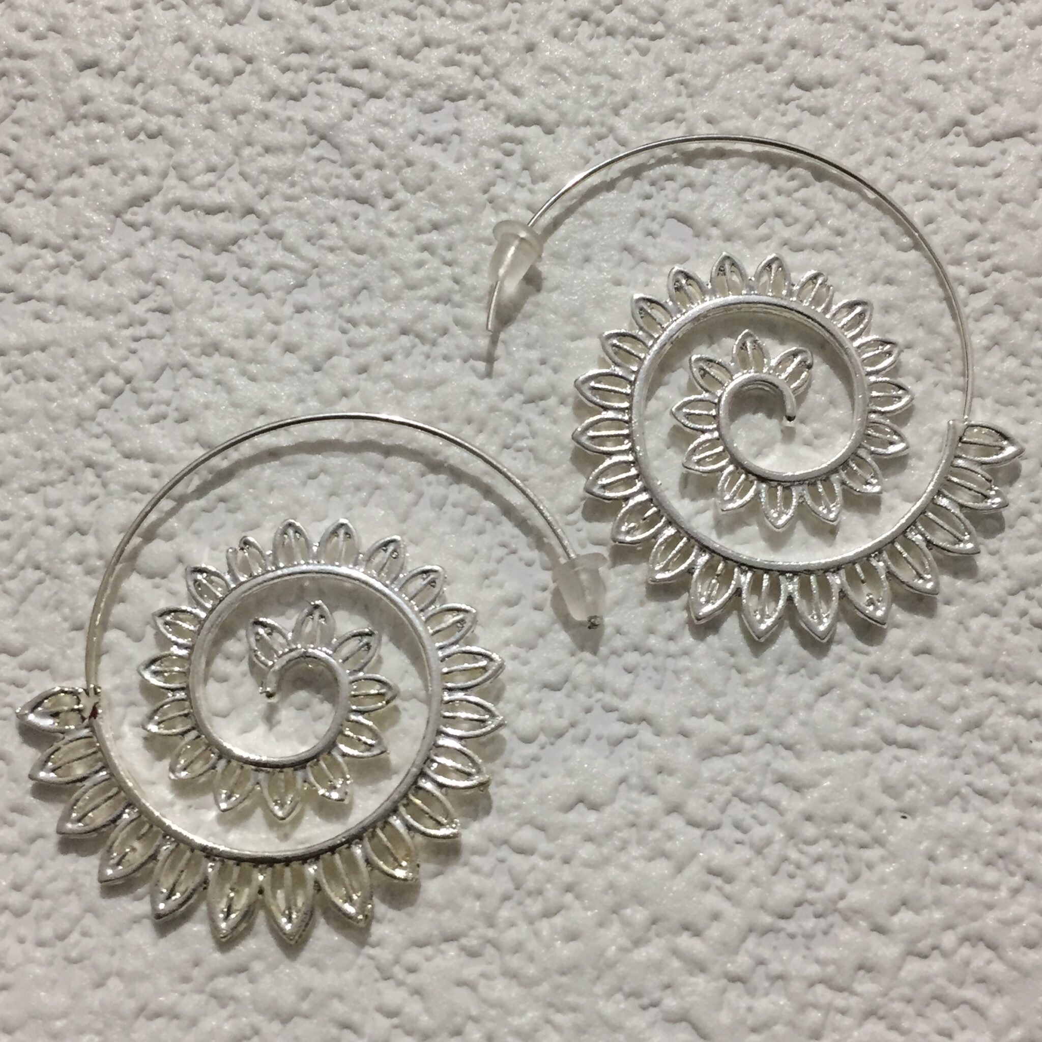 Gorgeous pair of Silver Plated Tribal Ethnic Twist Spiral Hippy Boho Festival Earrings - Style 11