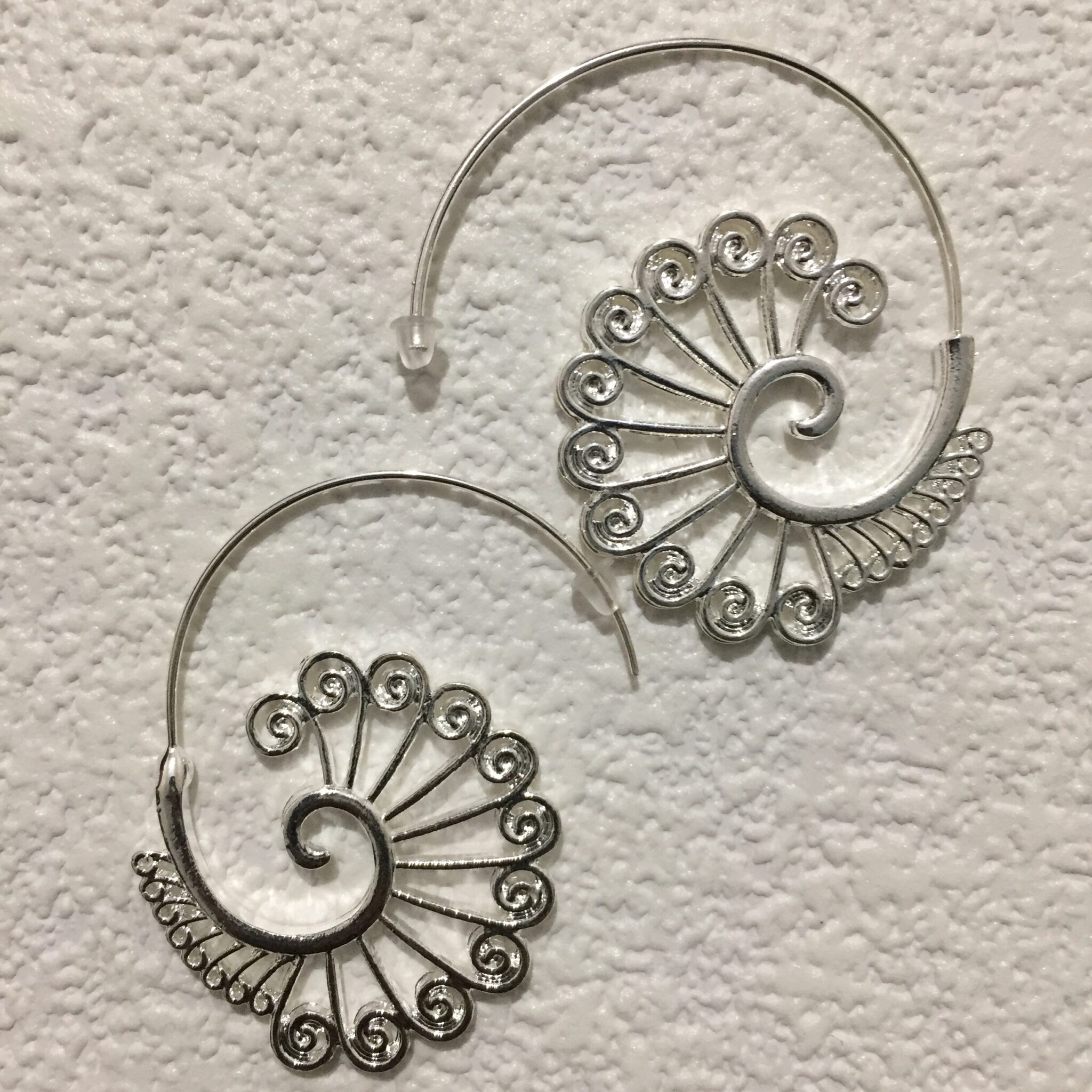Gorgeous pair of Silver Plated Tribal Ethnic Twist Spiral Hippy Boho Festival Earrings - Style 4