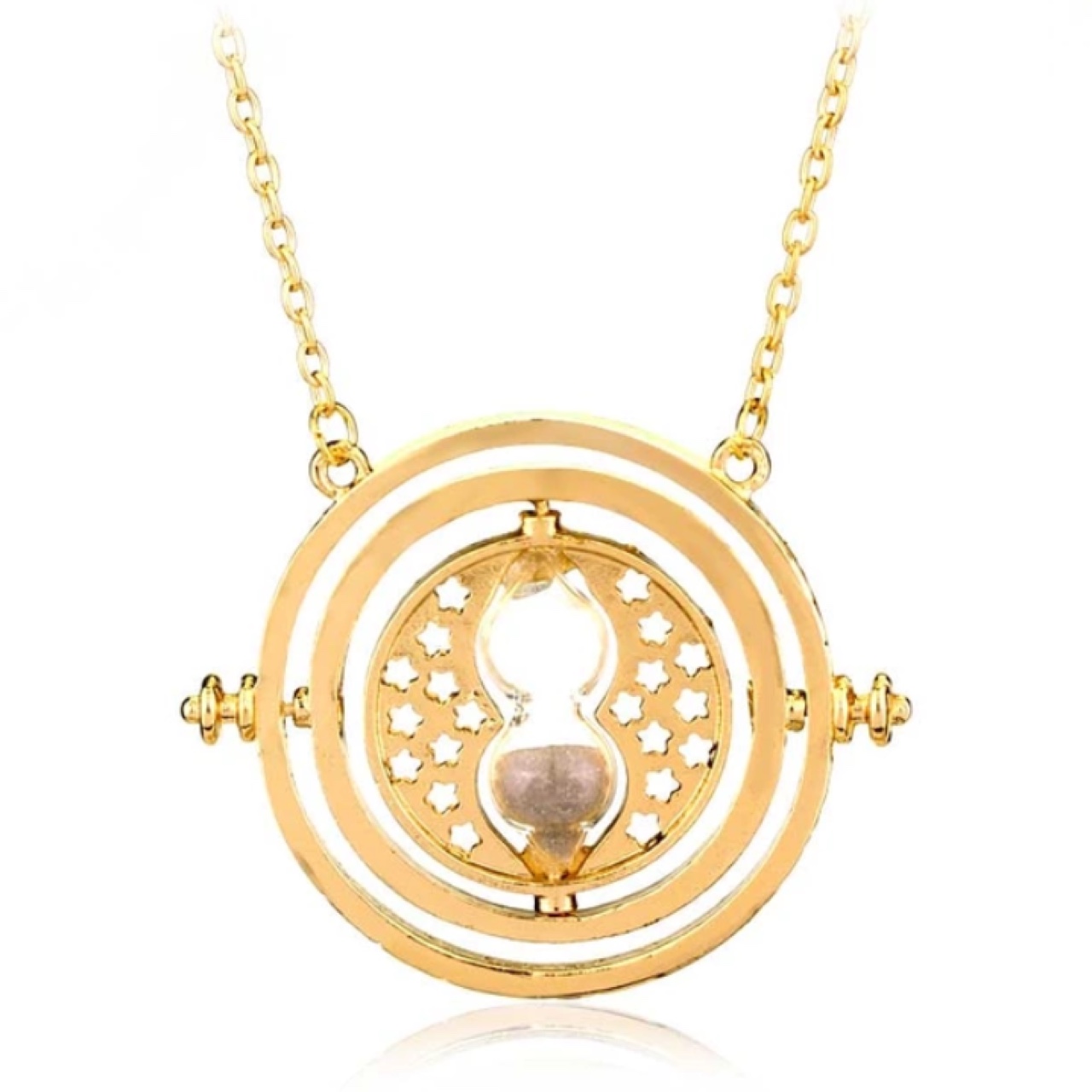 Hermione's Gold Tone Harry Potter Time Turner Rotating Hourglass Necklace 1.1